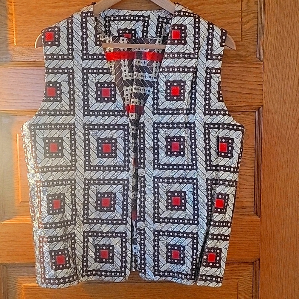 Vtg Sparkly Brown, Orange & Gold Vest/Jacket/Tunic, late 60s/early 70s.